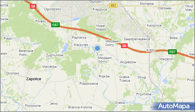 mapa Młodawin Górny, Młodawin Górny na mapie Targeo